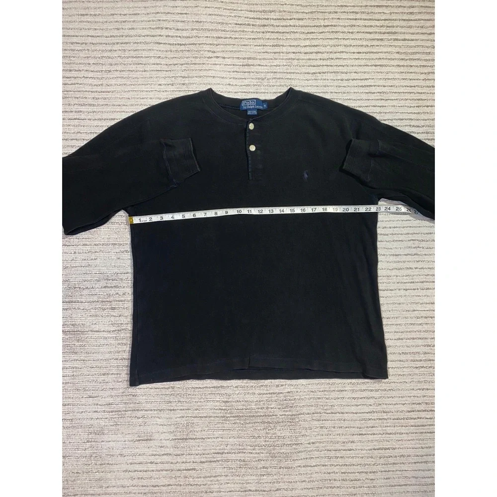 Polo Ralph Lauren Mens Black Cotton Long Sleeve Henley Shirt Vintage Size M